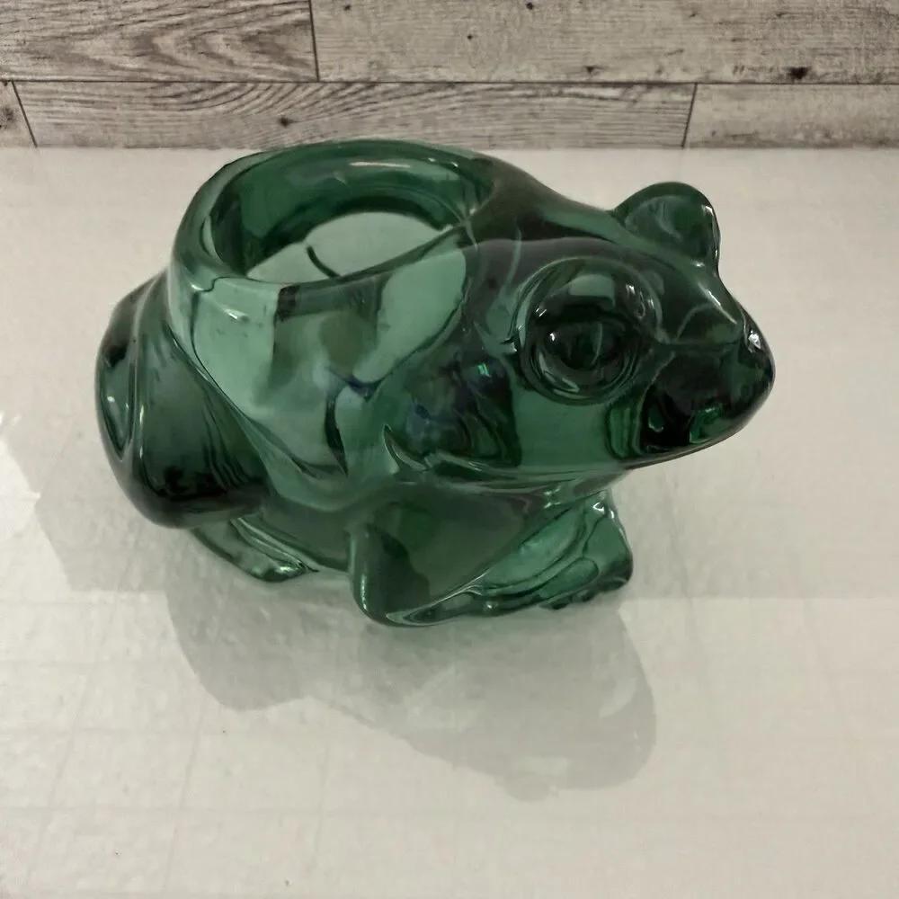 Indiana Glass Green Glass Frog Votive Candle Holder 4.5